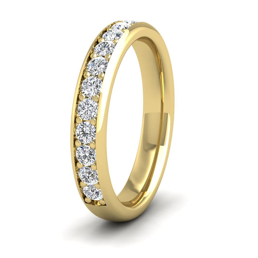 <p>9ct Yellow Gold Half Bead Set 0.52ct Round Brilliant Cut Diamond Ring. 35mm Wide And Court Shaped For Comfortable Fitting</p>