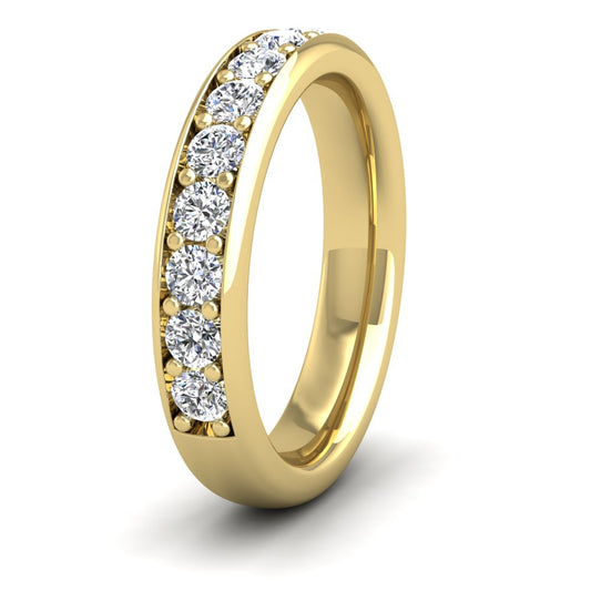 <p>9ct Yellow Gold Half Bead Set 0.78ct Round Brilliant Cut Diamond Ring. 4mm Wide And Court Shaped For Comfortable Fitting</p>