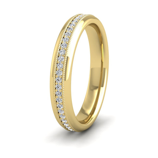 <p>18ct Yellow Gold Fully Set Ring With Round Brilliant Cut Diamonds With Set In Millgrain Surround (0.26ct).  35mm Wide And Court Shaped For Comfortable Fitting</p>