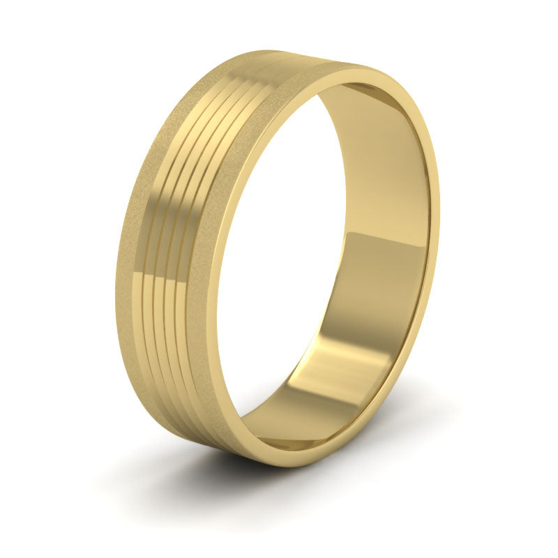 Grooved Pattern 9ct Yellow Gold 6mm Flat Wedding Ring