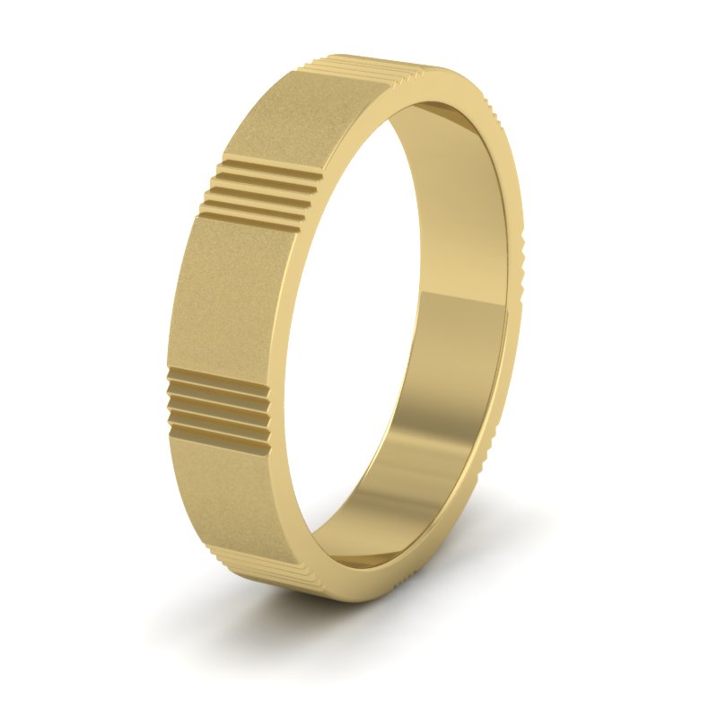 Across Groove Pattern 9ct Yellow Gold 4mm Flat Wedding Ring