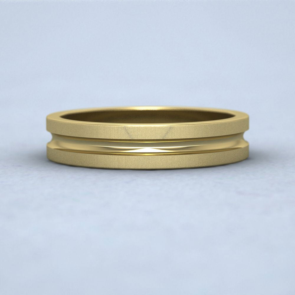Bullnose Groove Pattern Flat 9ct Yellow Gold 4mm Flat Wedding Ring Down View