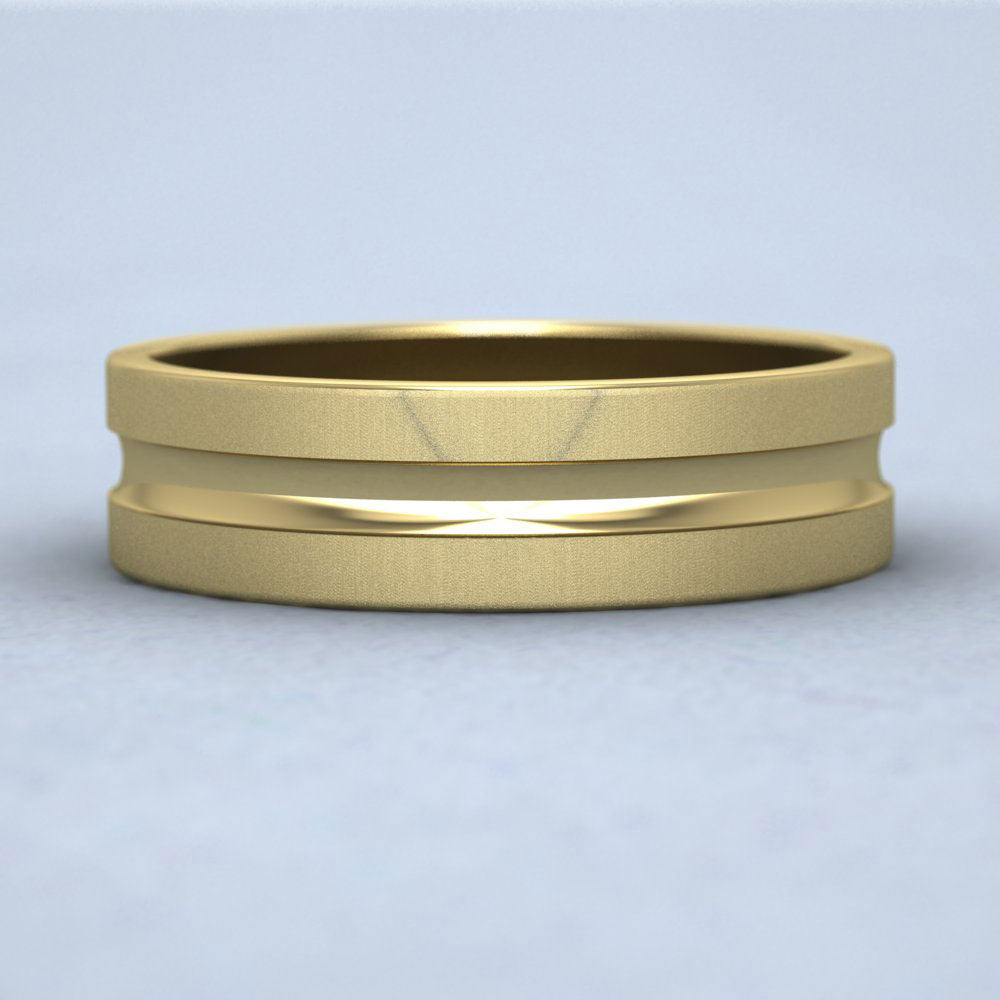 Bullnose Groove Pattern Flat 9ct Yellow Gold 6mm Flat Wedding Ring Down View