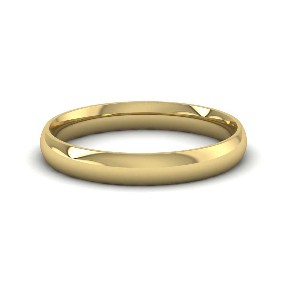 9ct Yellow Gold 3mm Court Shape (Comfort Fit) Classic Weight Wedding Ring Down View