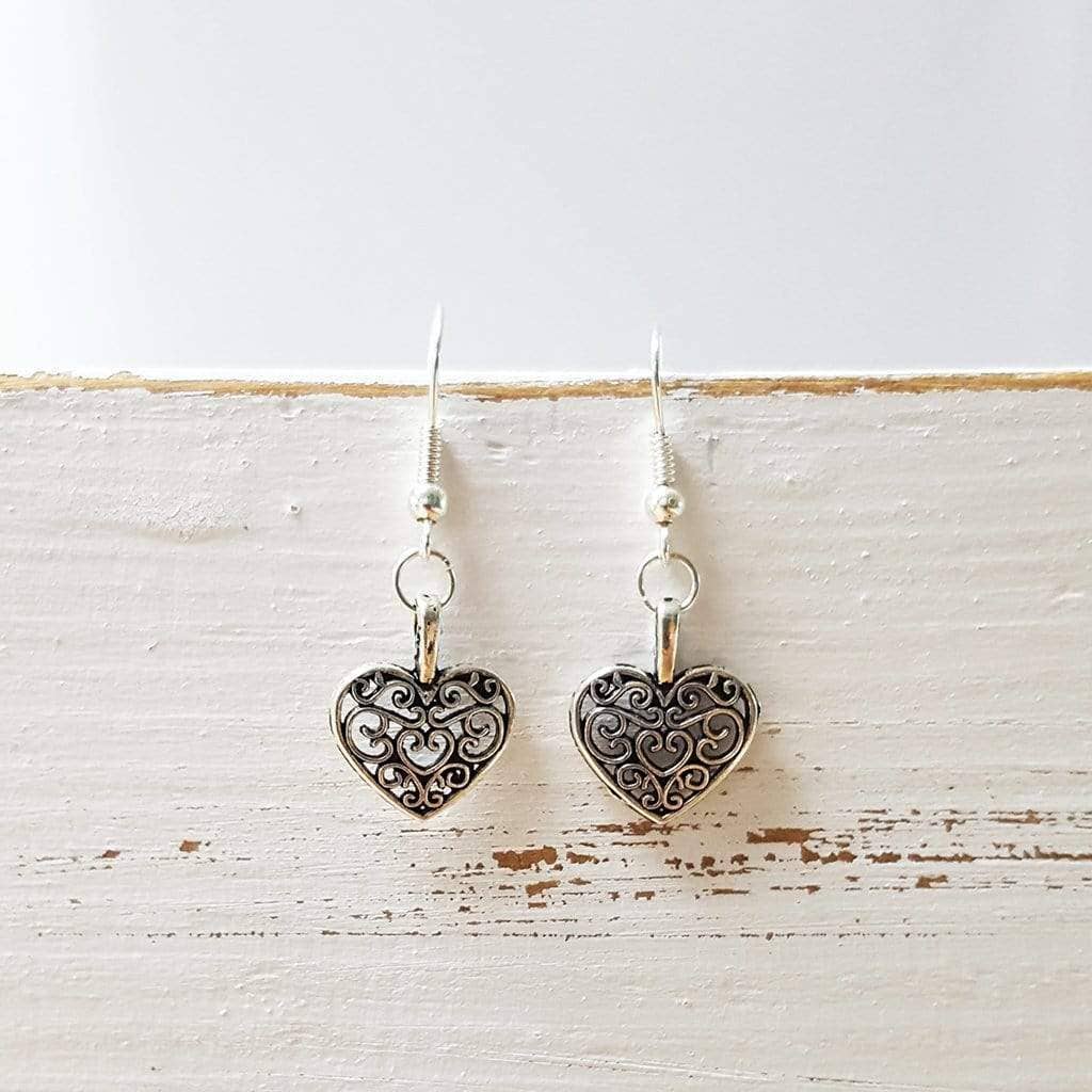 Filigree Heart Earrings in a Bottle