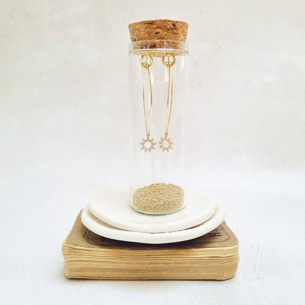 Gold Plated  Sun Crystal Oval hoop Earrings in a Bottle