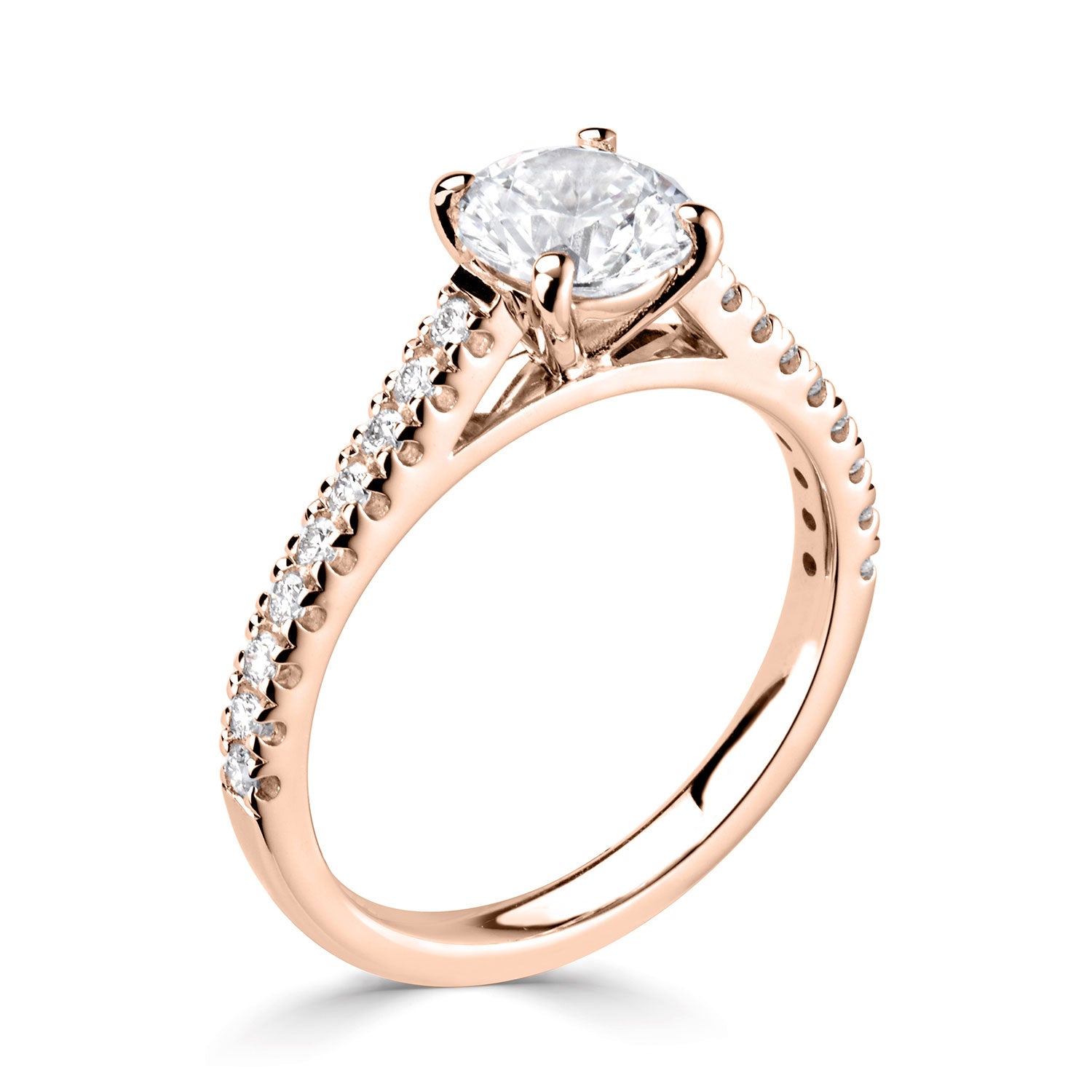 18ct Rose Gold Diamond Set Engagement Ring With Diamond Set Slim Shoulders.