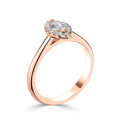18ct Rose Gold Marquise Halo Style Diamond Ring With Plain shoulders