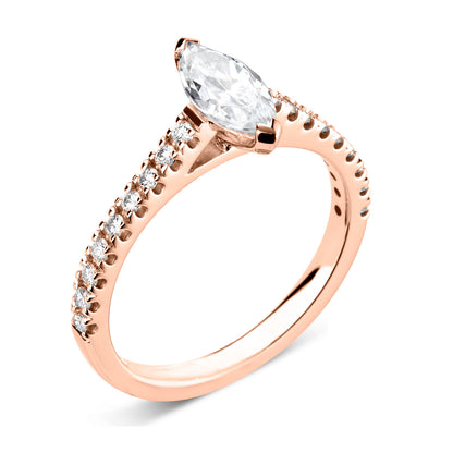 18ct Rose Gold Centre Marquise And Diamond Shoulder Ring
