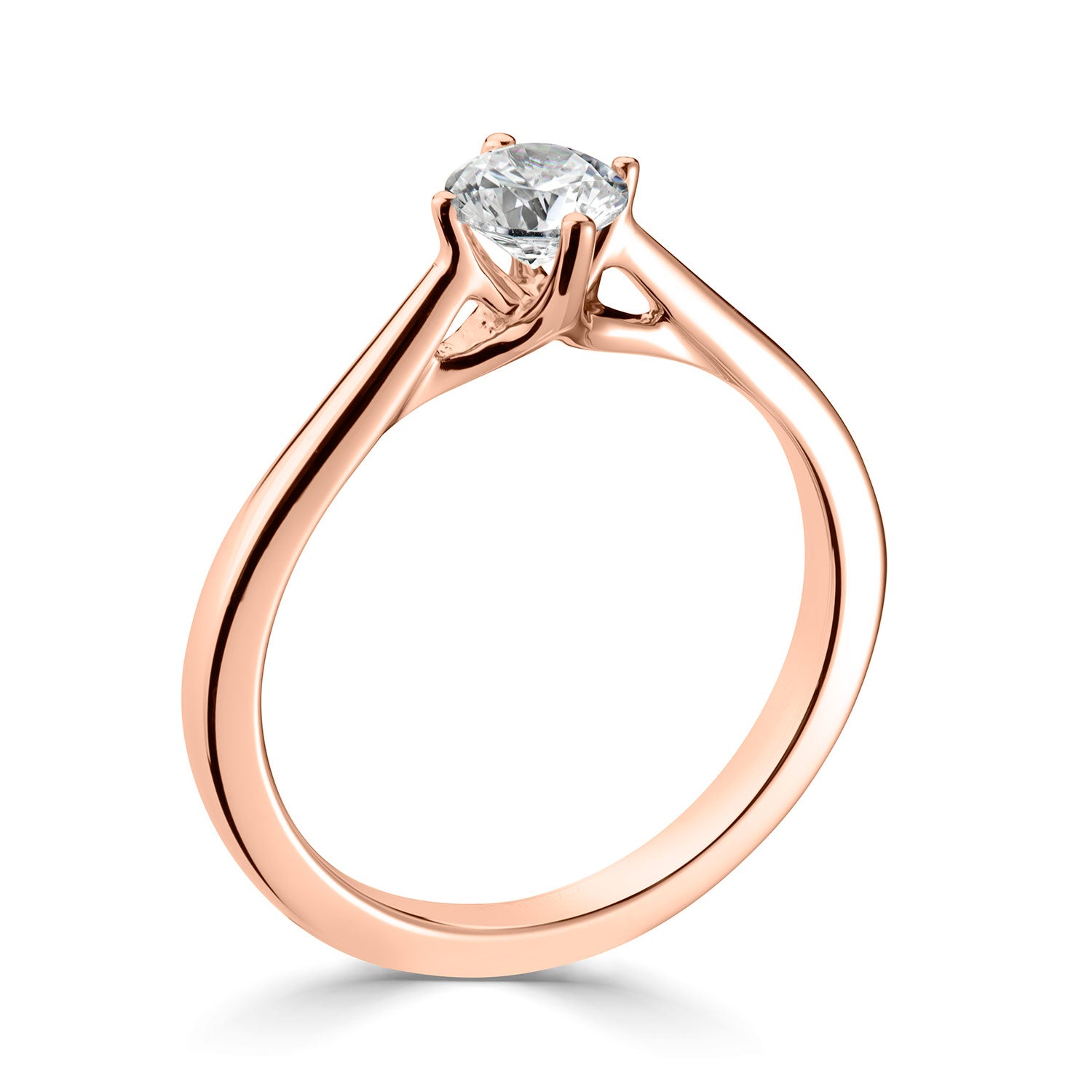 18ct Rose Gold Four Claw Compass Solitaire Diamond Engagement Ring.