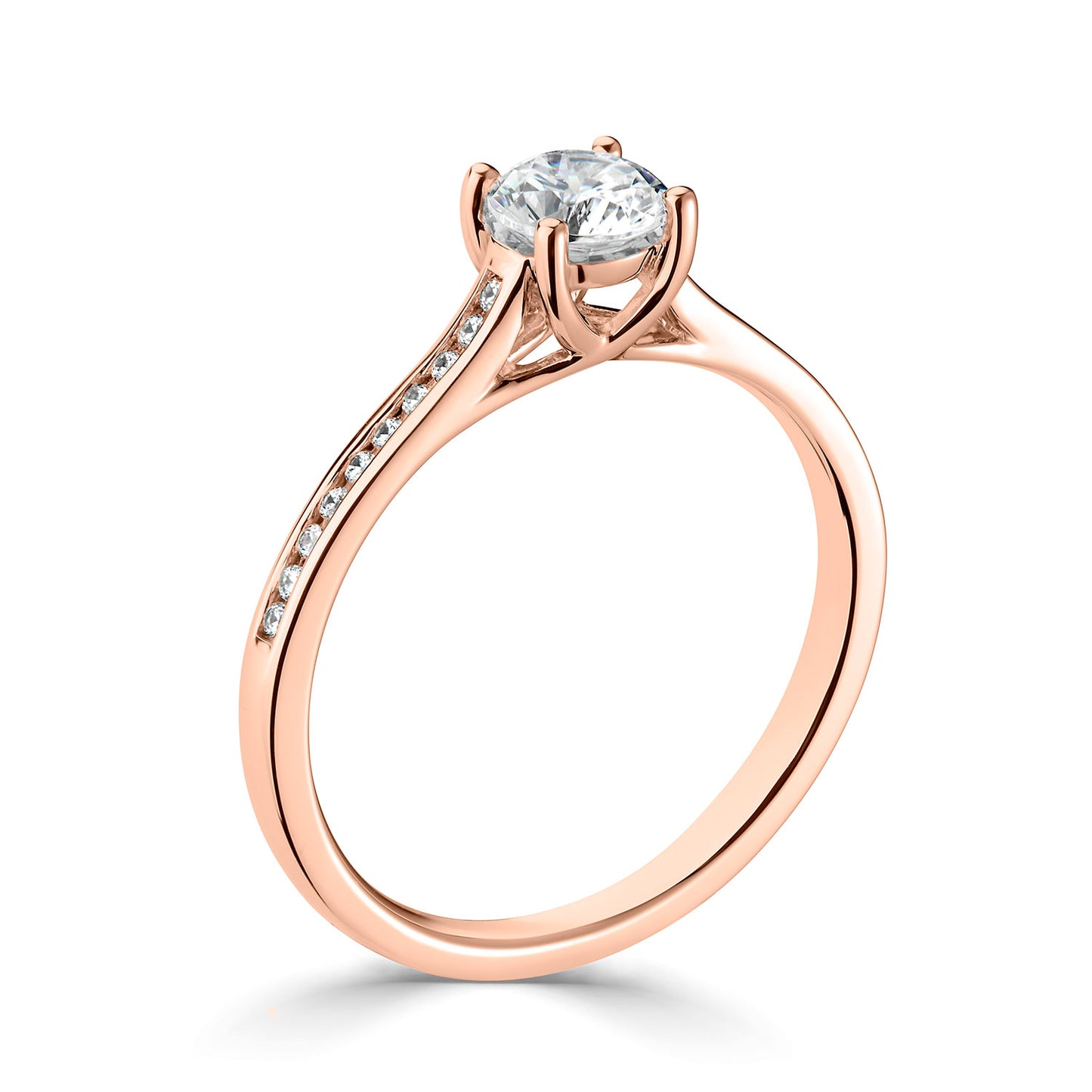 18ct Rose Gold Diamond Ring With Channel Set Diamond Shoulders