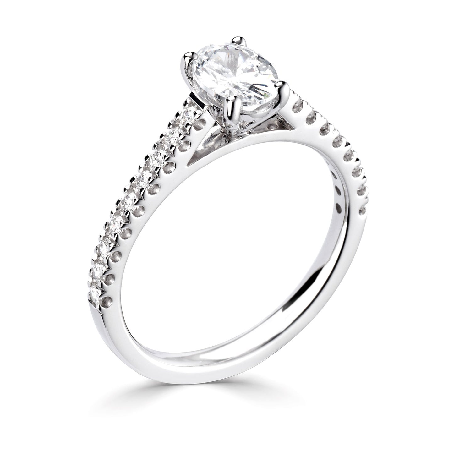 18ct White Gold Oval Diamond Ring With Diamond Shoulders