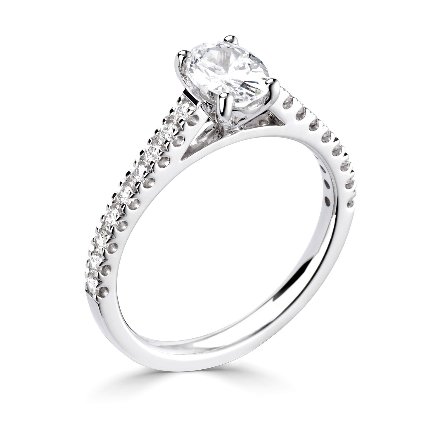 18ct White Gold Oval Diamond Ring With Diamond Shoulders