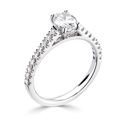 18ct White Gold Oval Diamond Ring With Diamond Shoulders