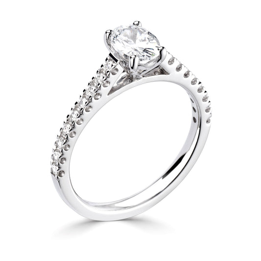 18ct White Gold Oval Diamond Ring With Diamond Shoulders