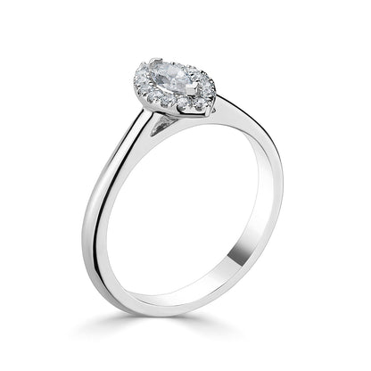 18ct White Gold Marquise Halo Style Diamond Ring With Plain shoulders