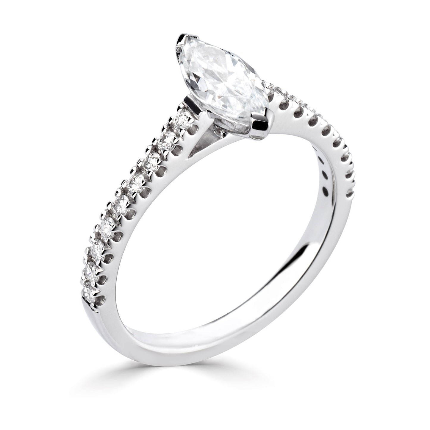 18ct White Gold Centre Marquise And Diamond Shoulder Ring