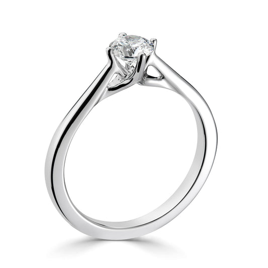 18ct White Gold Four Claw Compass Solitaire Diamond Engagement Ring.