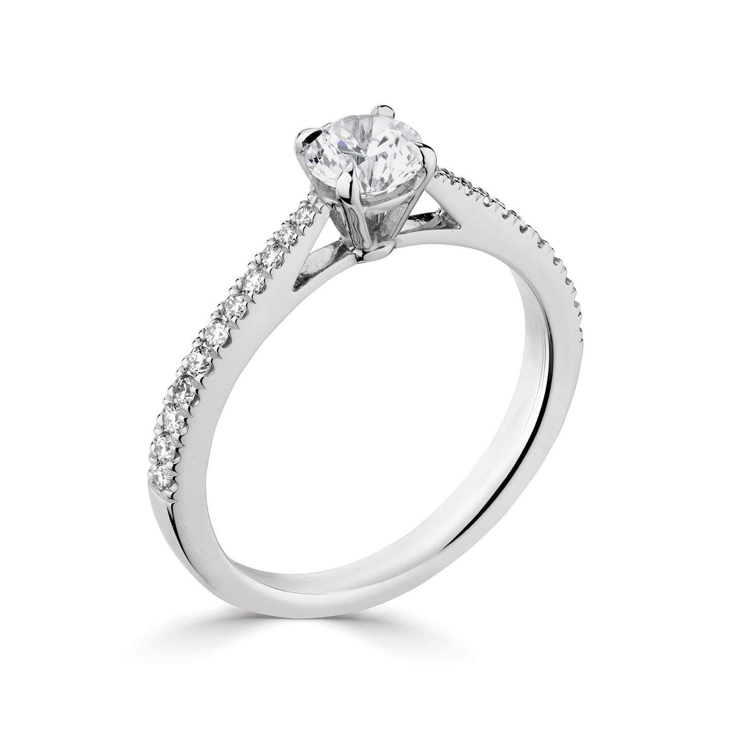 18ct White Gold Diamond Ring With Grain Set Diamond Shoulders