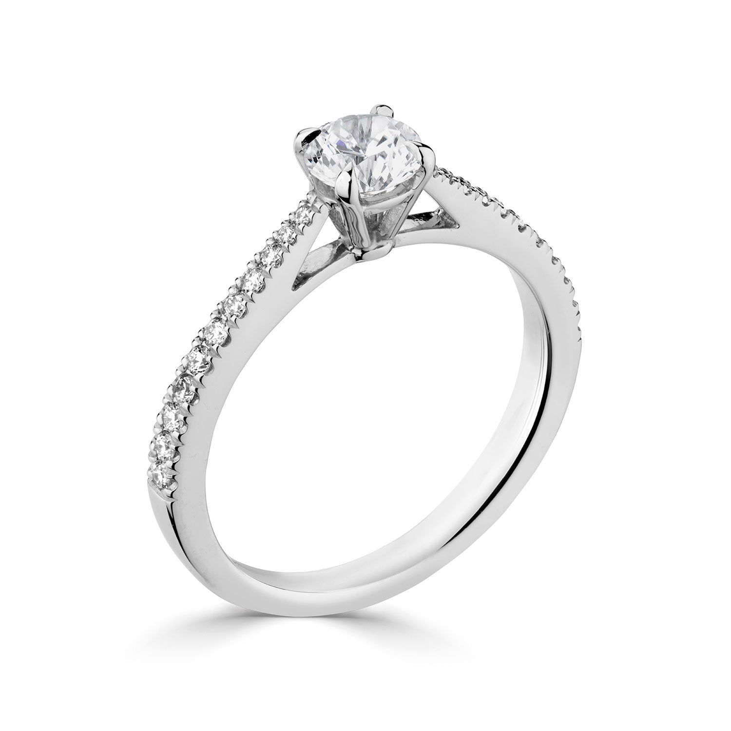 18ct White Gold Diamond Ring With Grain Set Diamond Shoulders