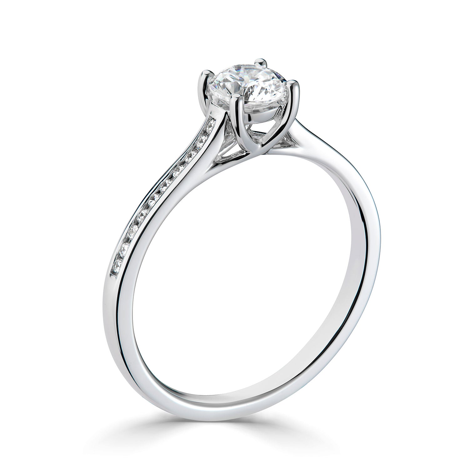 18ct White Gold Diamond Ring With Channel Set Diamond Shoulders
