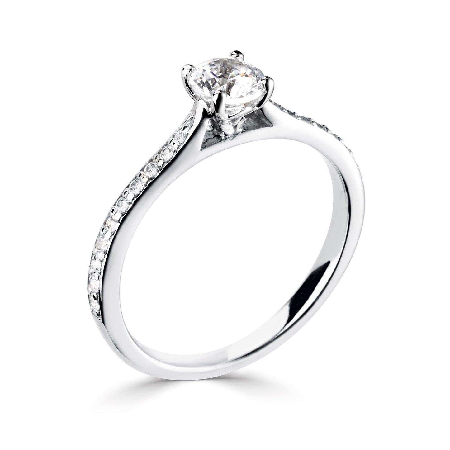 18ct White Gold Diamond Ring With Pave Set Rising Shoulders