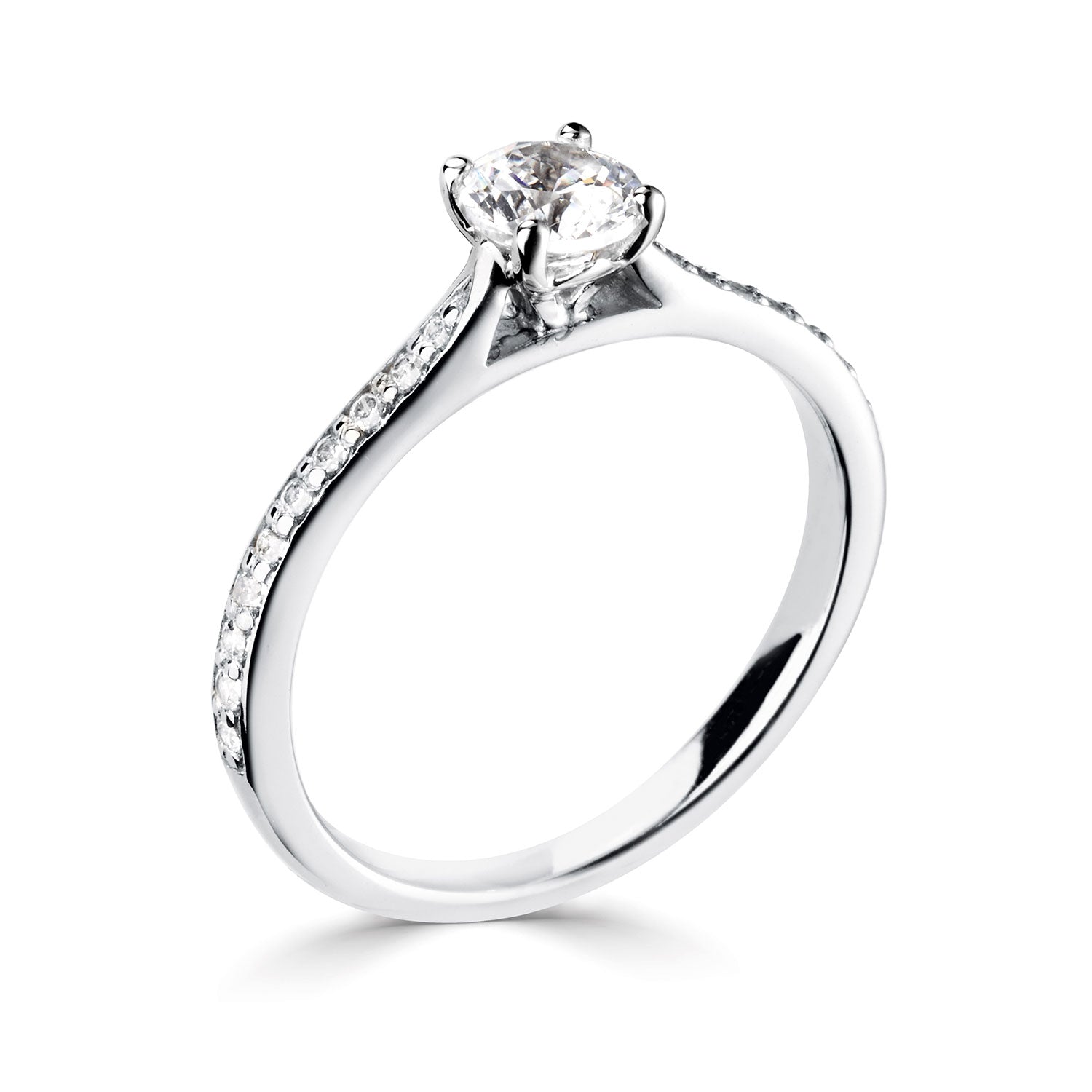 18ct White Gold Diamond Ring With Pave Set Rising Shoulders