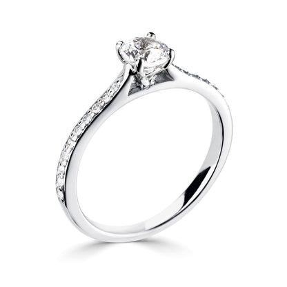 18ct White Gold Diamond Ring With Pave Set Rising Shoulders