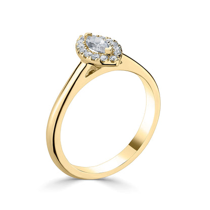 18ct Yellow Gold Marquise Halo Style Diamond Ring With Plain shoulders