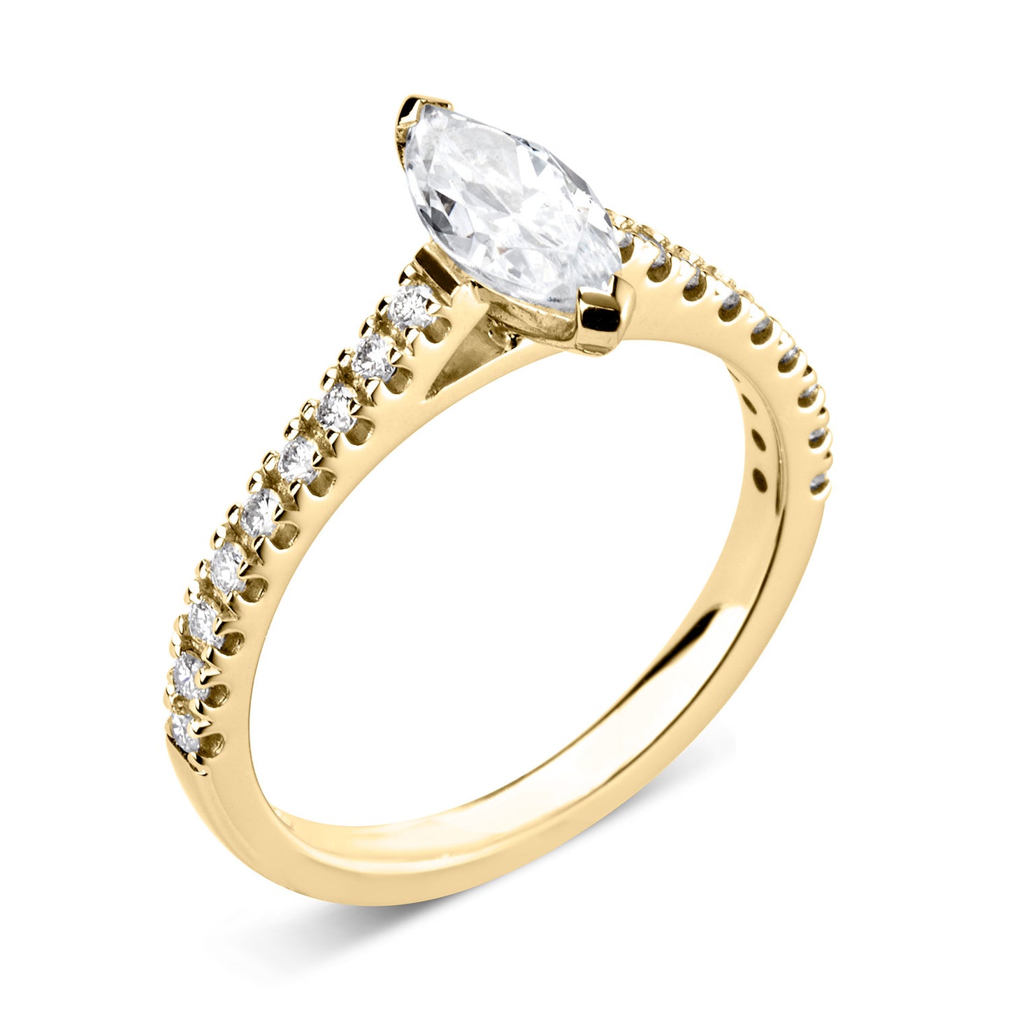 18ct Yellow Gold Centre Marquise And Diamond Shoulder Ring