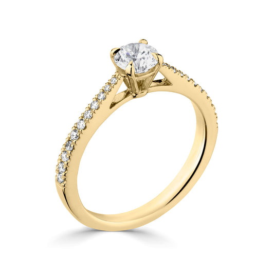 18ct Yellow Gold Diamond Ring With Grain Set Diamond Shoulders