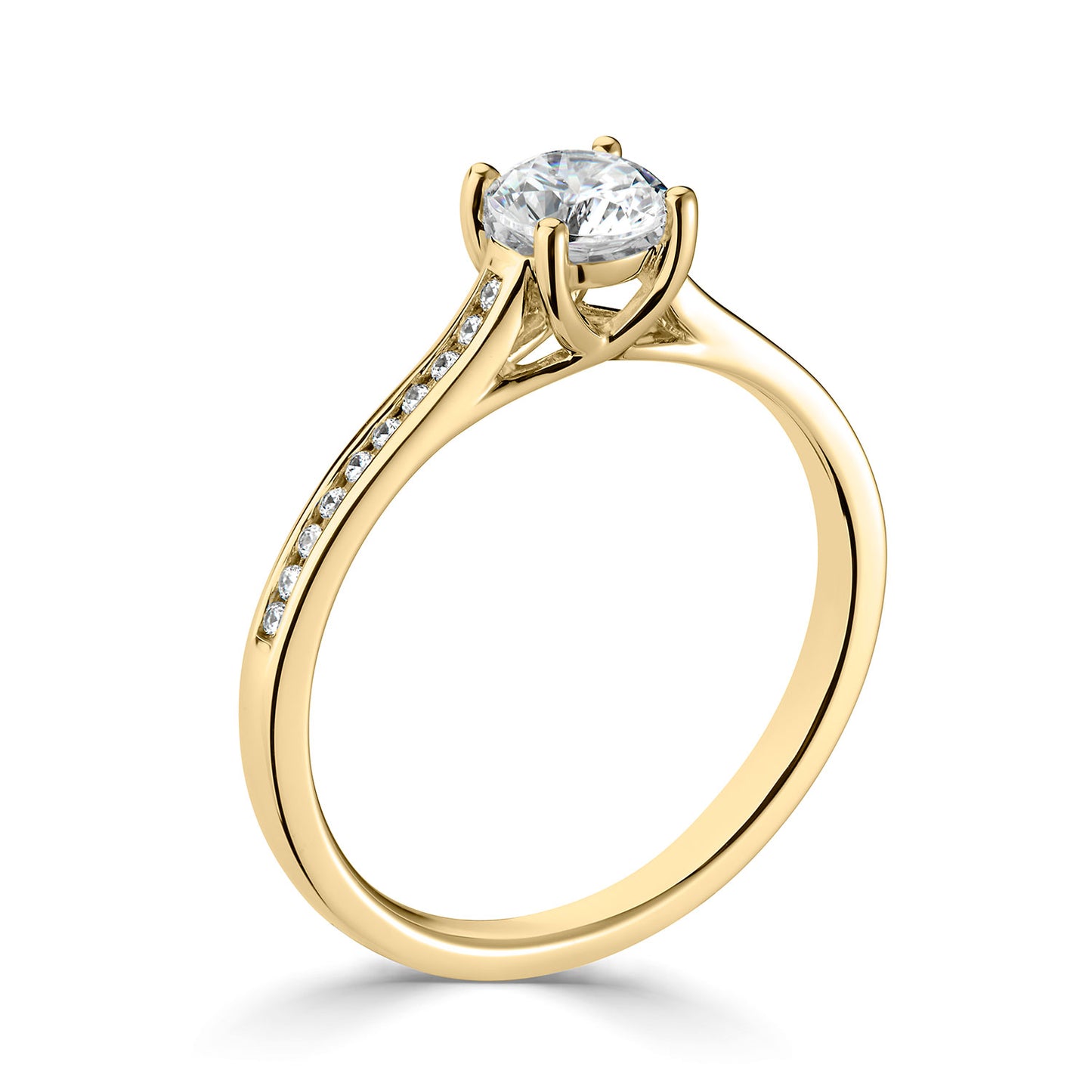 18ct Yellow Gold Diamond Ring With Channel Set Diamond Shoulders