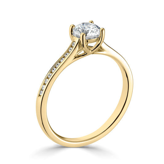 18ct Yellow Gold Diamond Ring With Channel Set Diamond Shoulders