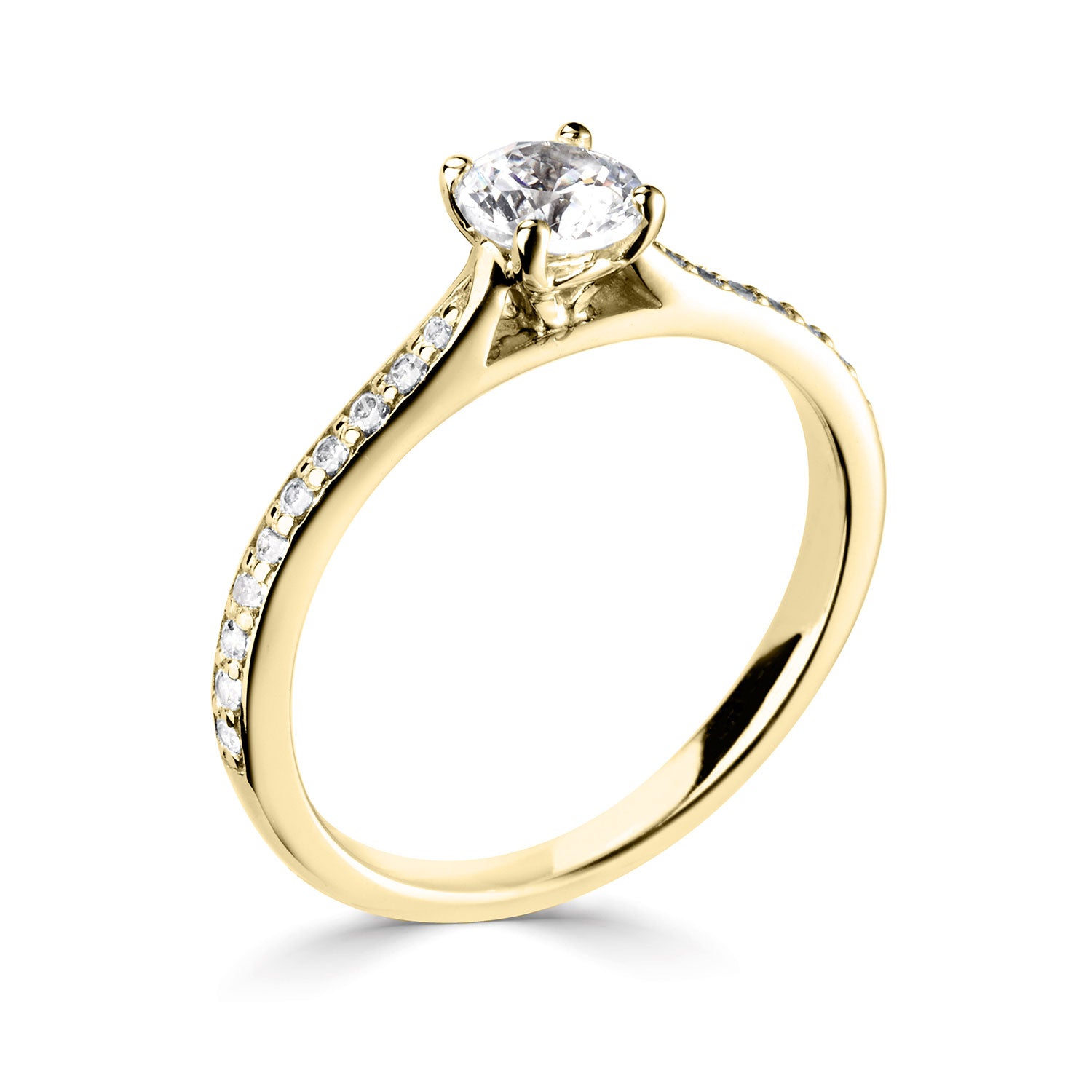 18ct Yellow Gold Diamond Ring With Pave Set Rising Shoulders