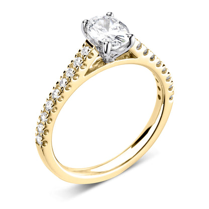 18ct Yellow Gold And Platinum Oval Diamond Ring With Diamond Shoulders