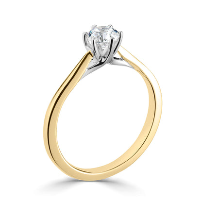 18ct Yellow Gold AndPlatinum Six Claw Solitaire Diamond Engagement Ring