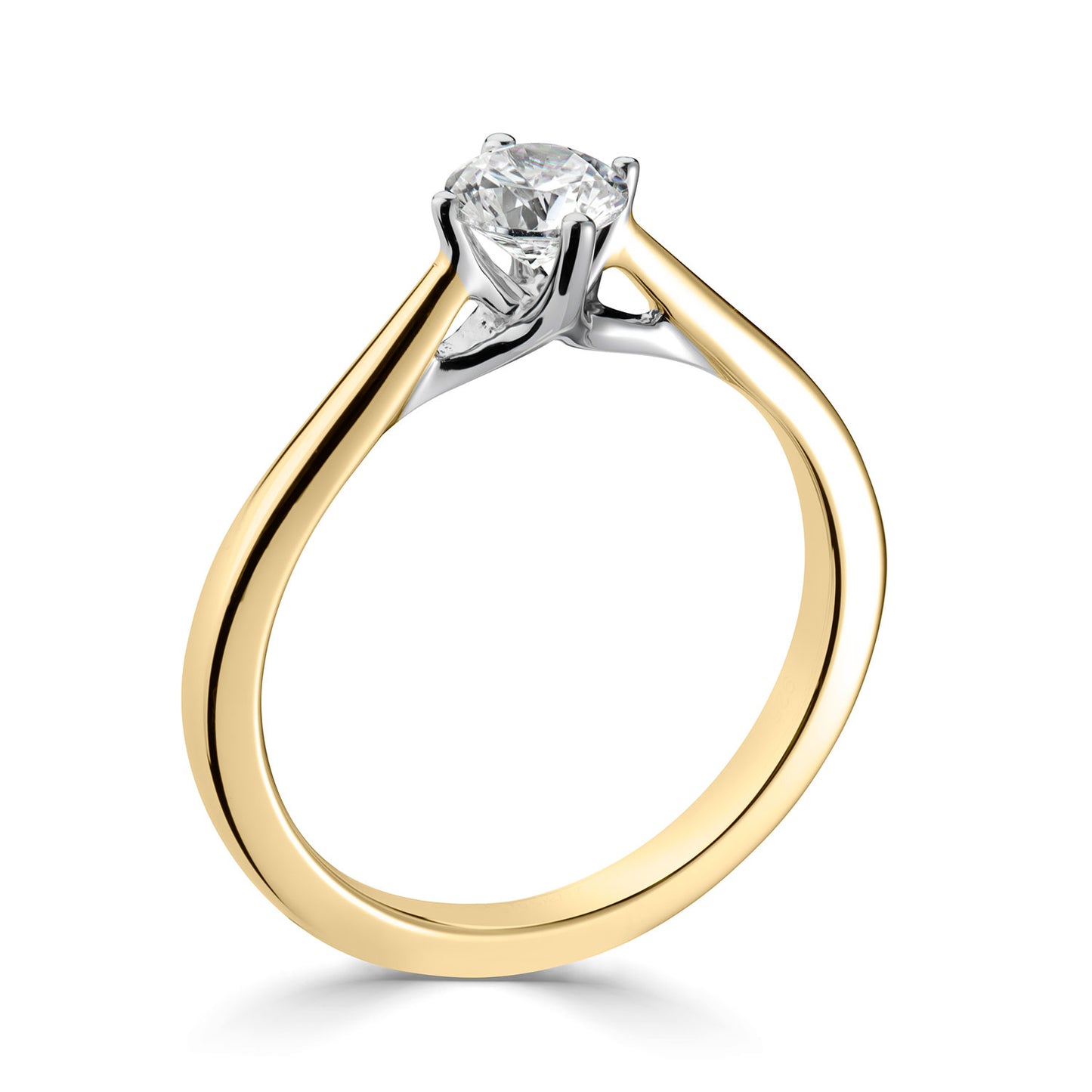 18ct Yellow Gold And Platinum Four Claw Compass Solitaire Diamond Engagement Ring.