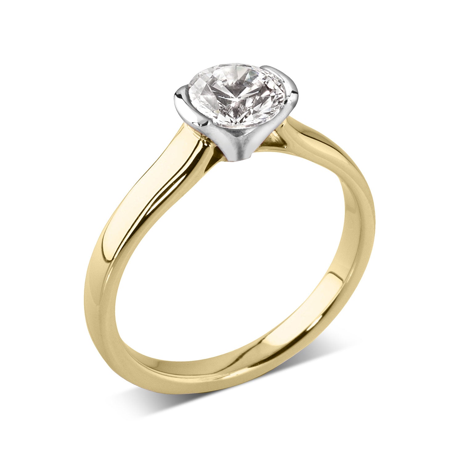18ct Yellow And Platinum Gold Open Bezel Set Diamond Engagement Ring ...