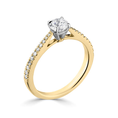 18ct Yellow And Platinum Gold Diamond Ring With Grain Set Diamond Shoulders