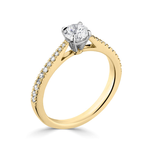 18ct Yellow And Platinum Gold Diamond Ring With Grain Set Diamond Shoulders