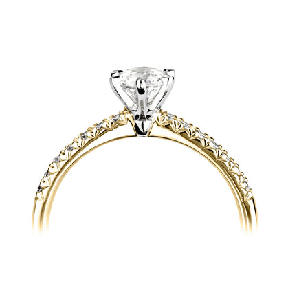 18ct Yellow Gold And Platinum Six Claw Diamond Ring With Diamond Shoulders