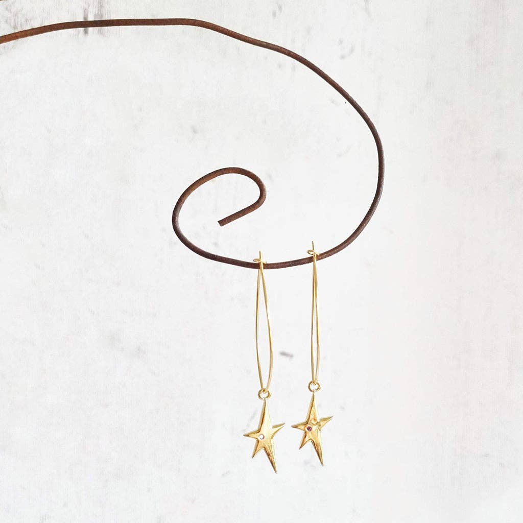 Gold Plated  Star with Crystal Oval Hoop Earrings in a Bottle