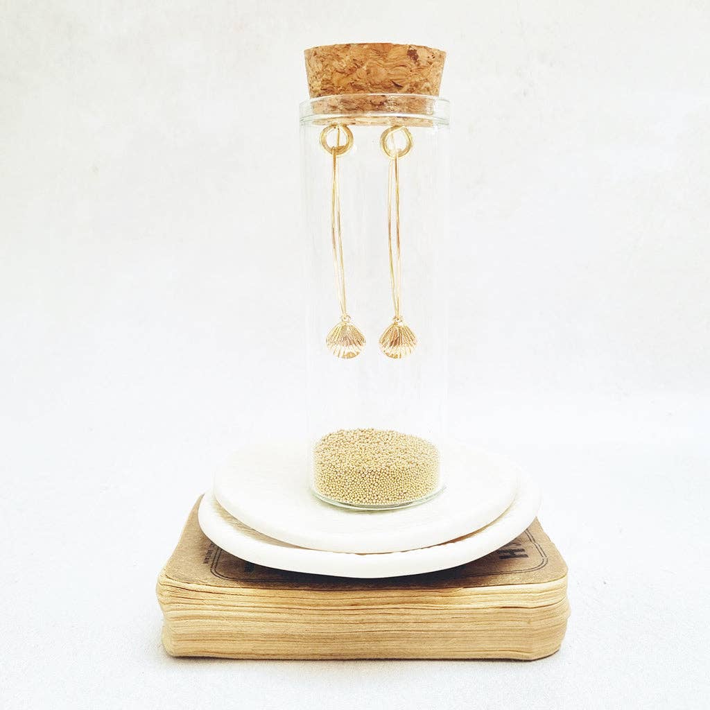 Gold Plated  Seashell Oval Hoop Earrings in a Bottle