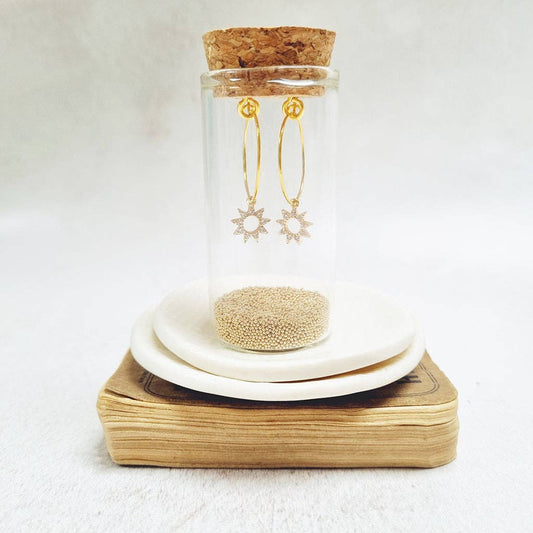 Gold Plated Crystal Sun Hoop Earrings.