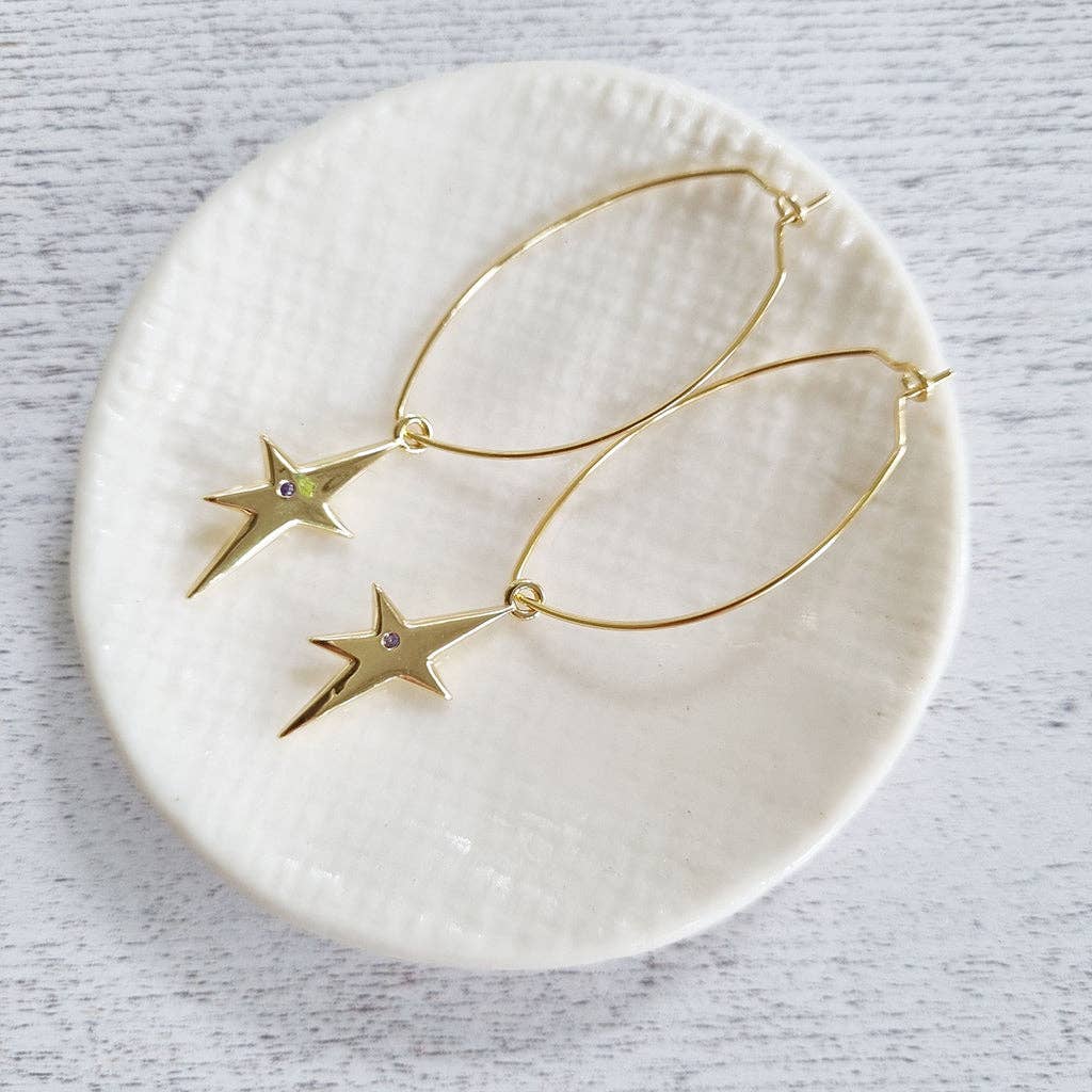Gold Plated  Star with Crystal Oval Hoop Earrings in a Bottle