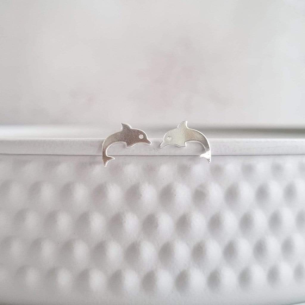 Dolphin Silver Plated Stud Earrings in a Bottle