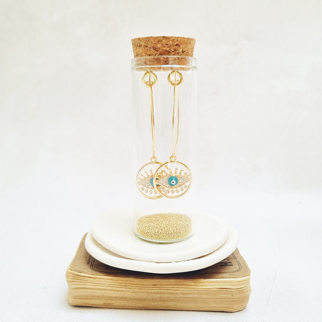 Gold Plated  Evil Eye Oval Hoop Earrings in a Bottle