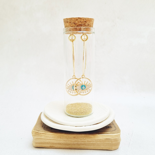 Gold Plated  Evil Eye Oval Hoop Earrings in a Bottle