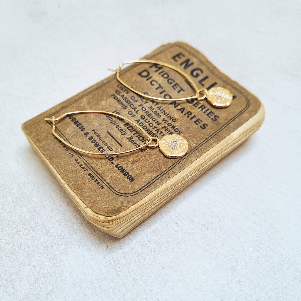 Gold Plated North Star Oval Hoop Earrings in a Bottle