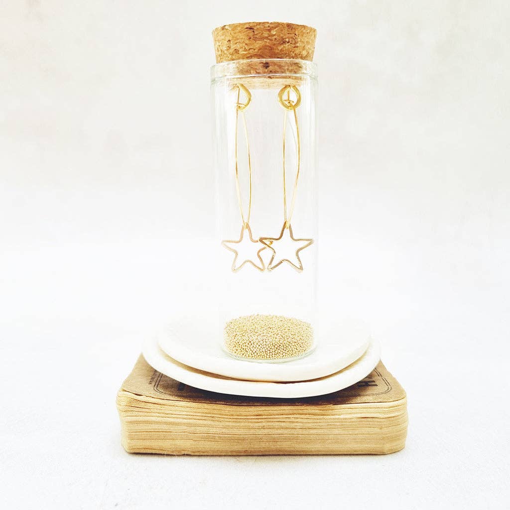 Gold Plated Petite Star Oval Hoop Earrings in a Bottle